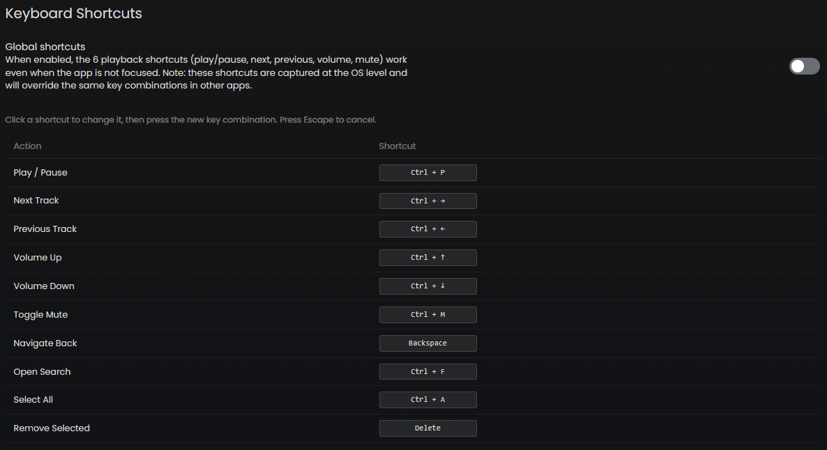 📷 Screenshot: Keyboard shortcuts settings