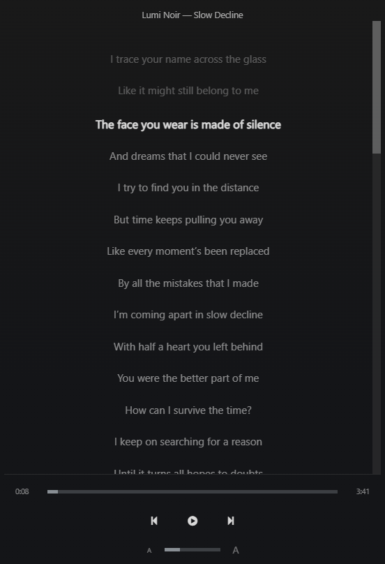 📷 Screenshot: Synced lyrics with highlighted line