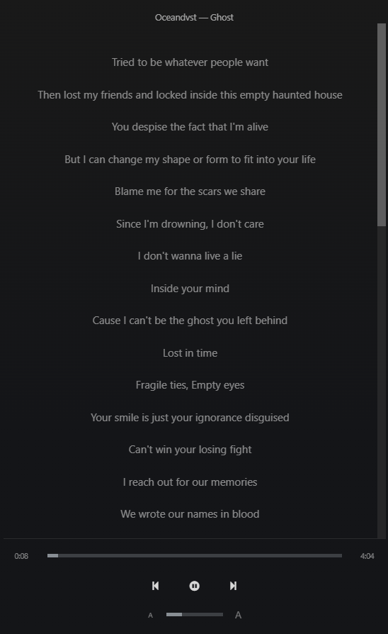 📷 Screenshot: Lyrics panel